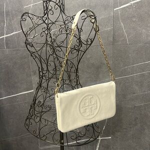 Tory Burch cream Leather Shoulder Bag with gold hardware